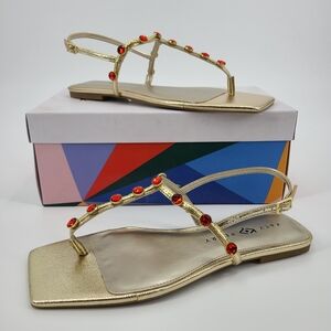 Katy Perry Collections Gold Sandals with Red Gemstone Style Accents